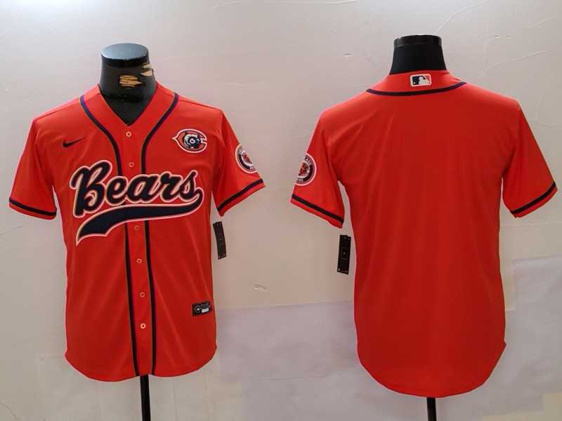 Mens Chicago Bears Blank Orange Throwback With Patch Cool Base Stitched Baseball Jersey